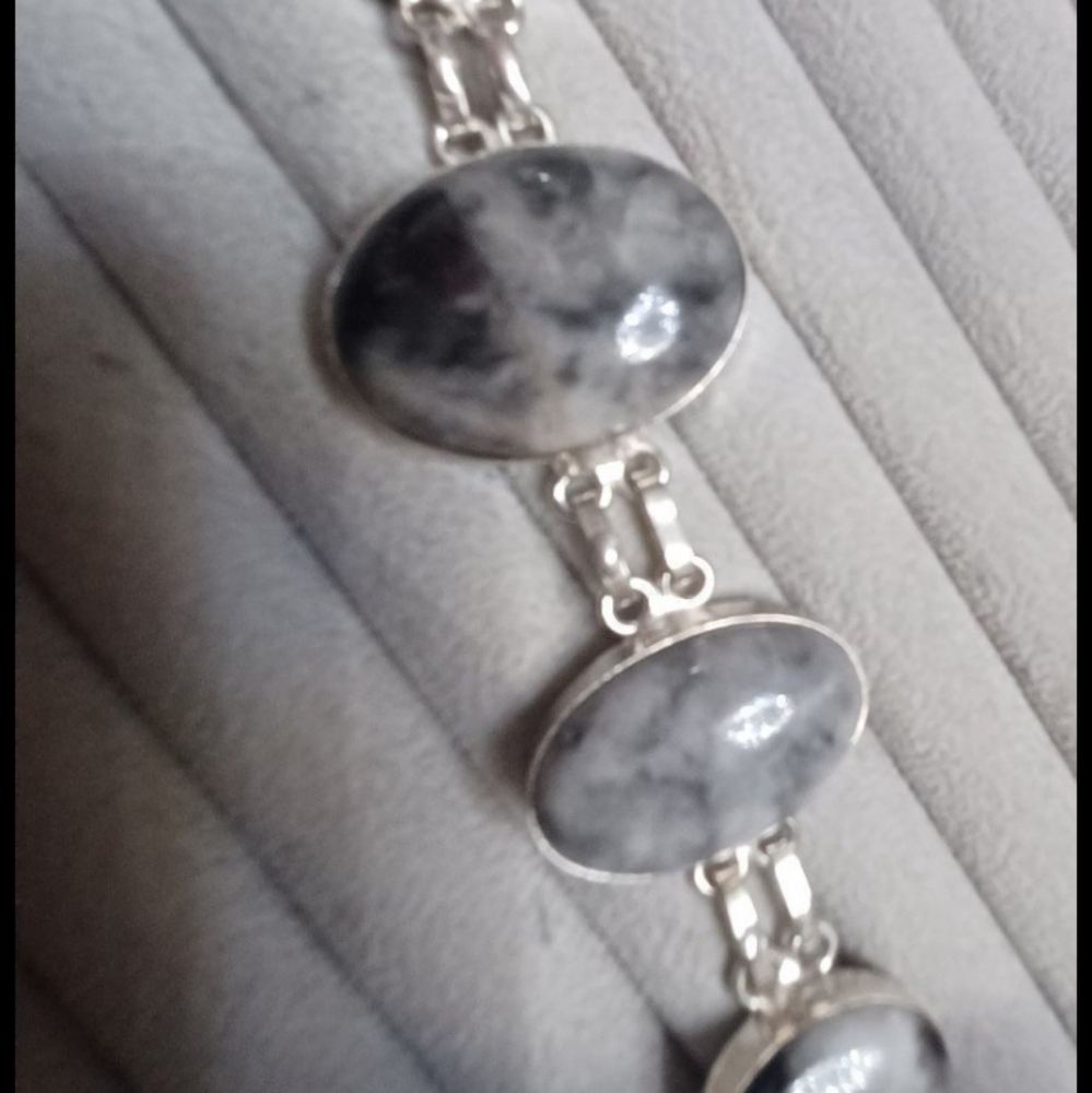 Solid 925 sterling silver and dalmatian jasper bracelet
